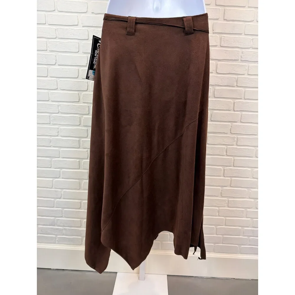 Vintage Caribou New York Western Suede-Look Midi Skirt Brown Small